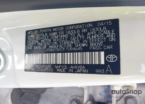 2015 Toyota Prius C One from USA, damaged, VIN JTDKDTB37F1094645